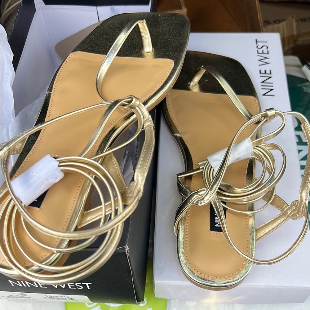 Nine West Gold Strappy Flat Sandals